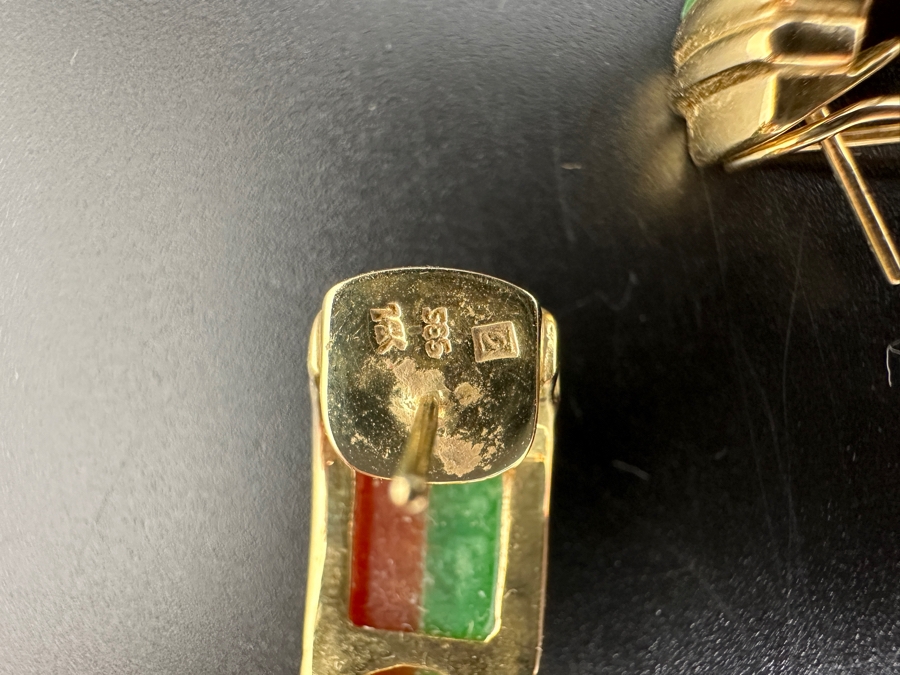 14K Gold Jade and Jasper Earrings 10.6g FMV $350 Retail $700 [Photo 12]