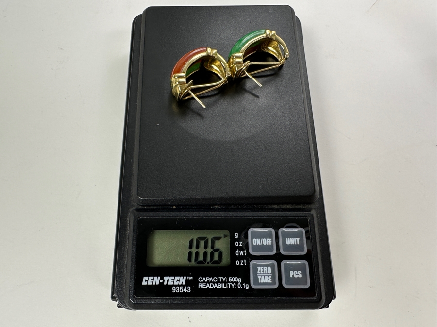 14K Gold Jade and Jasper Earrings 10.6g FMV $350 Retail $700 [Photo 13]