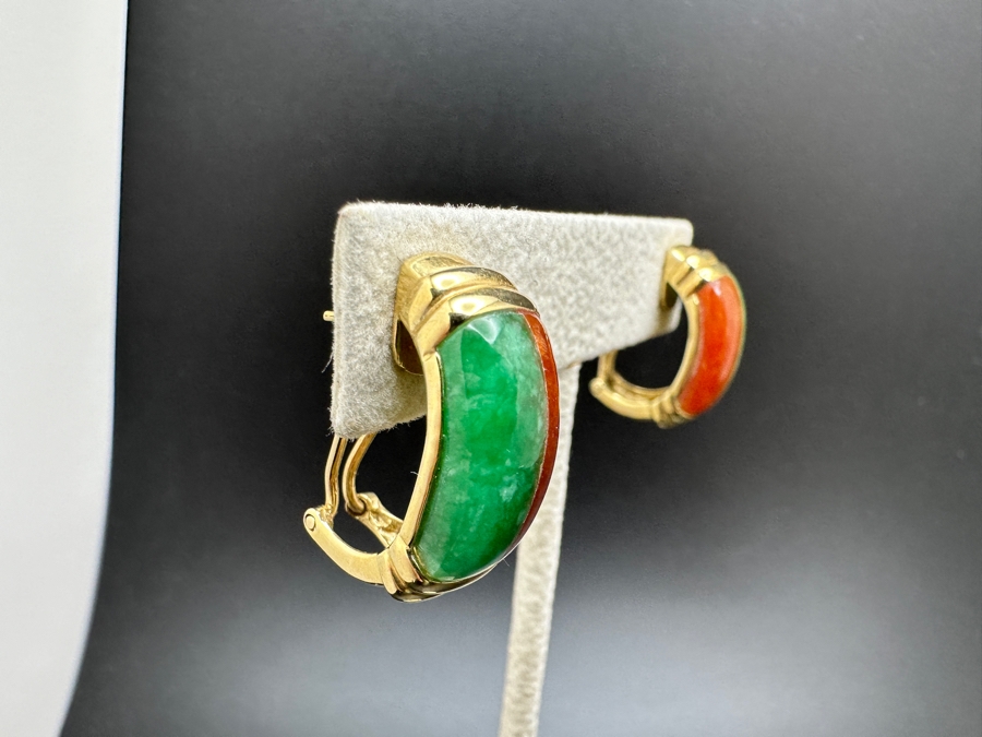 14K Gold Jade and Jasper Earrings 10.6g FMV $350 Retail $700 [Photo 6]