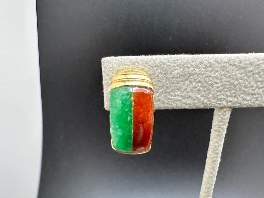 14K Gold Jade and Jasper Earrings 10.6g FMV $350 Retail $700 [Photo 4]