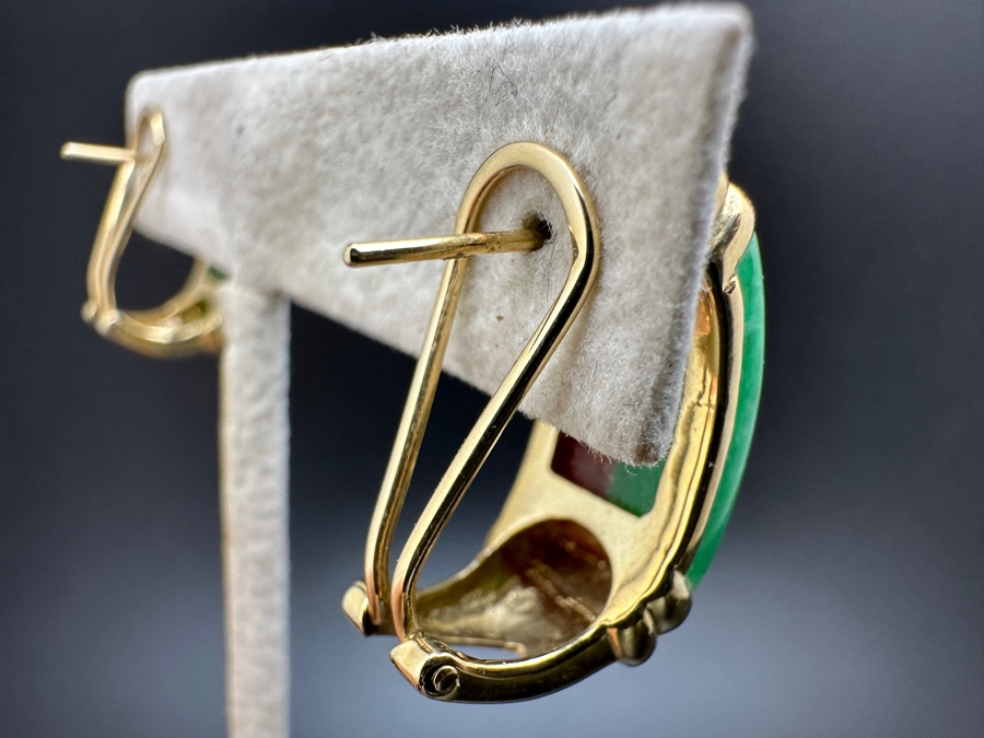 14K Gold Jade and Jasper Earrings 10.6g FMV $350 Retail $700 [Photo 8]