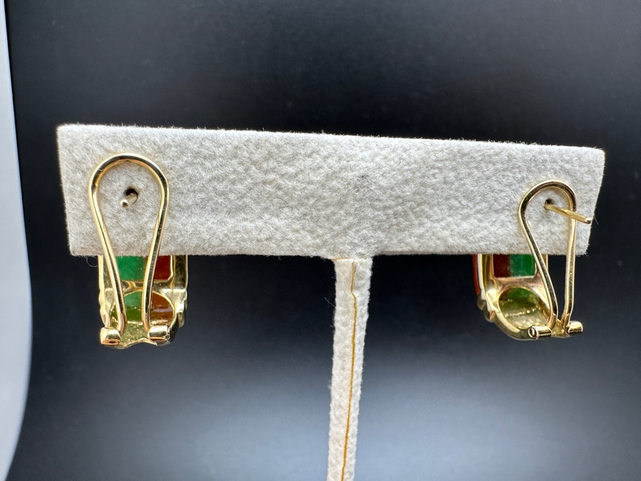 14K Gold Jade and Jasper Earrings 10.6g FMV $350 Retail $700 [Photo 9]