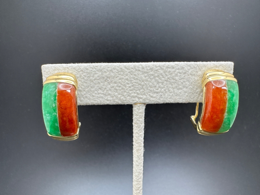 14K Gold Jade and Jasper Earrings 10.6g FMV $350 Retail $700 [Photo 2]