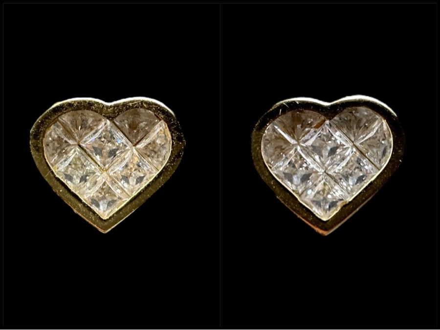 Invisible Set 14K Gold CZ Earrings 2.2g FMV $200 Retail $400
