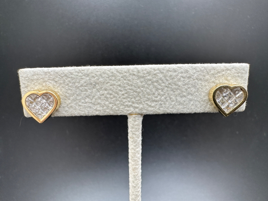 Invisible Set 14K Gold CZ Earrings 2.2g FMV $200 Retail $400 [Photo 2]