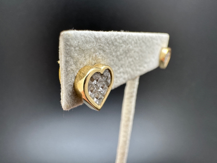 Invisible Set 14K Gold CZ Earrings 2.2g FMV $200 Retail $400 [Photo 3]