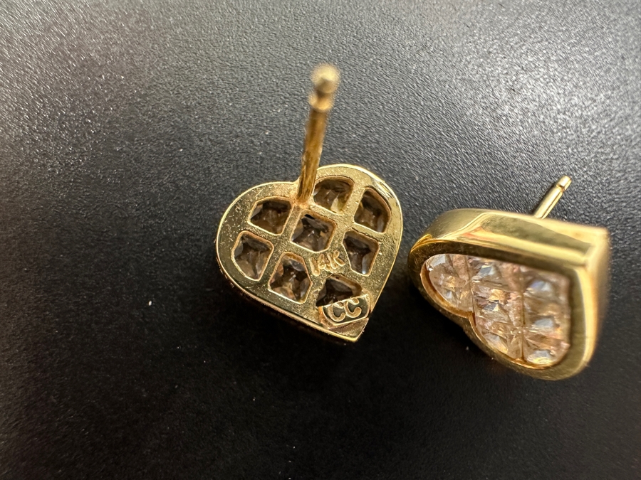 Invisible Set 14K Gold CZ Earrings 2.2g FMV $200 Retail $400 [Photo 7]