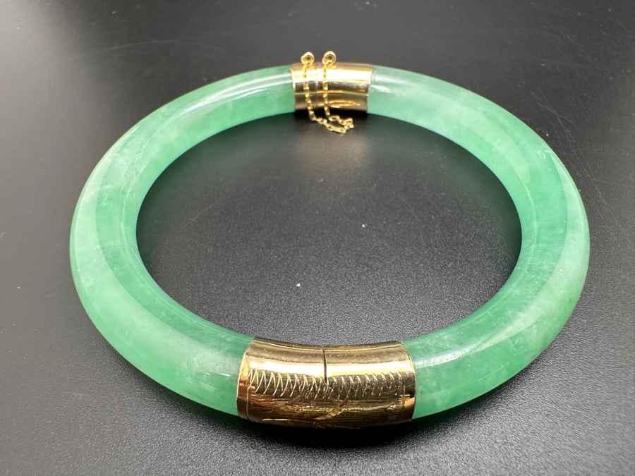 Jadeite Bracelet with 14K Gold Clasp and Hinge 39.6g [Photo 3]