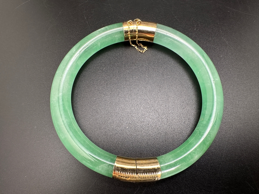 Jadeite Bracelet with 14K Gold Clasp and Hinge 39.6g [Photo 4]