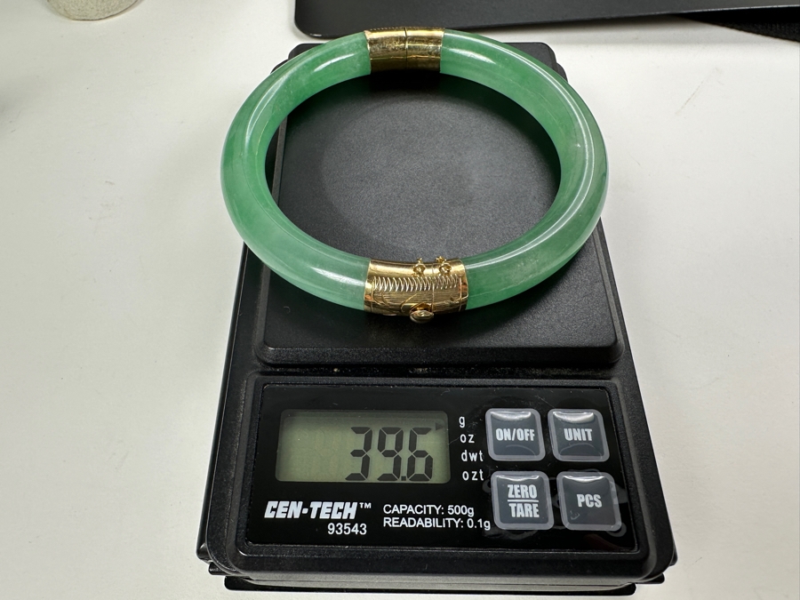 Jadeite Bracelet with 14K Gold Clasp and Hinge 39.6g [Photo 10]
