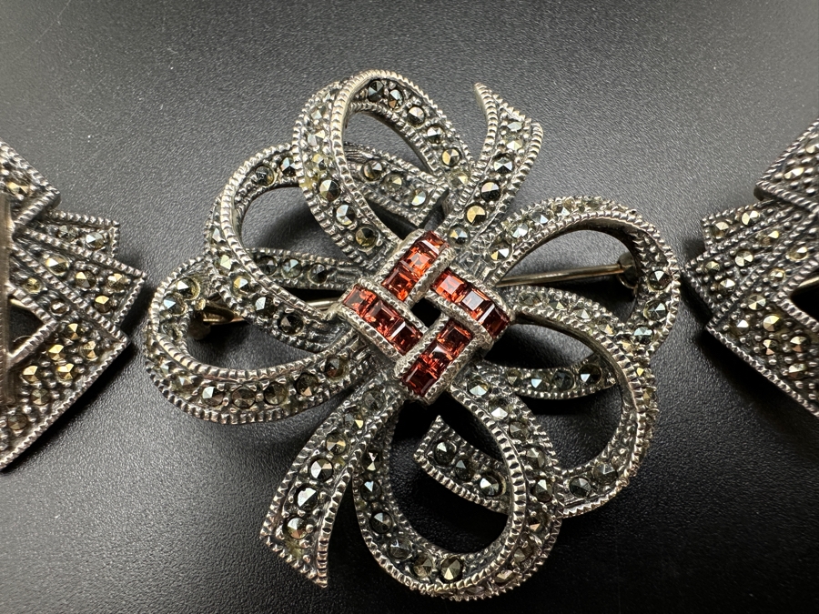 Vintage Sterling Silver Earrings and Brooch Pin 32g [Photo 2]