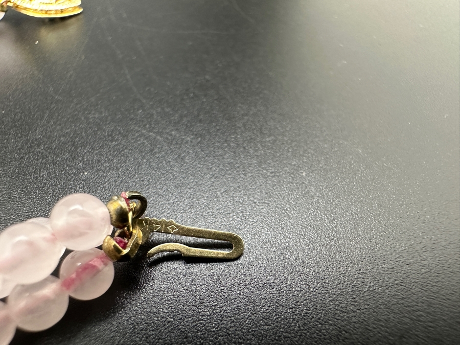 Triple Strand Rose Quartz and Pearl Necklace with 14K Gold Beads and Clasp 17.5'L  [Photo 6]