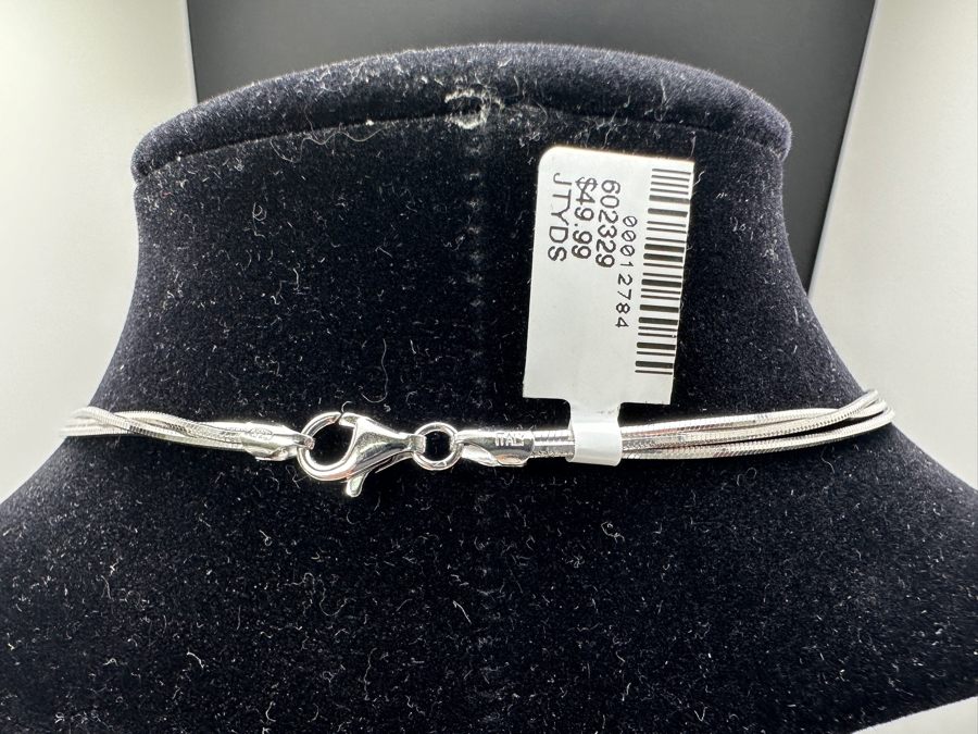 Italian 18' Sterling Silver Flat Snake Multi Strand Necklace New With Tags [Photo 2]