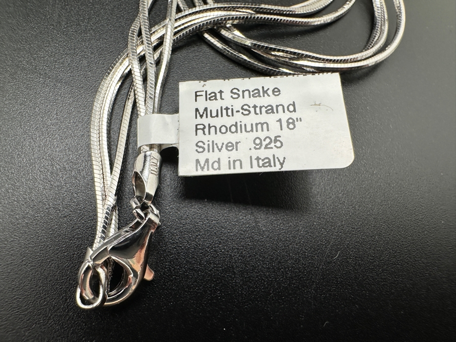 Italian 18' Sterling Silver Flat Snake Multi Strand Necklace New With Tags [Photo 4]