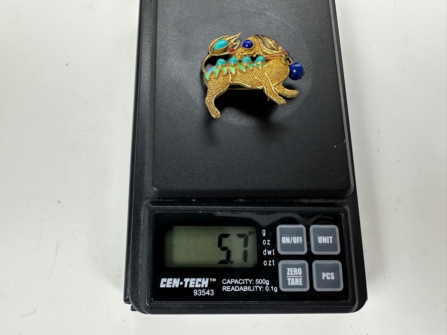 Sterling Silver Filigree Dog Brooch Pin with Stone Accents 5.7g [Photo 5]