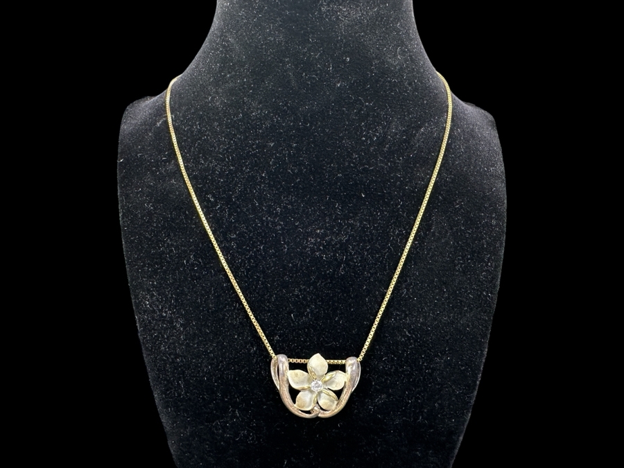 18' Sterling Silver Plumeria CZ Necklace 6.2g [Photo 3]