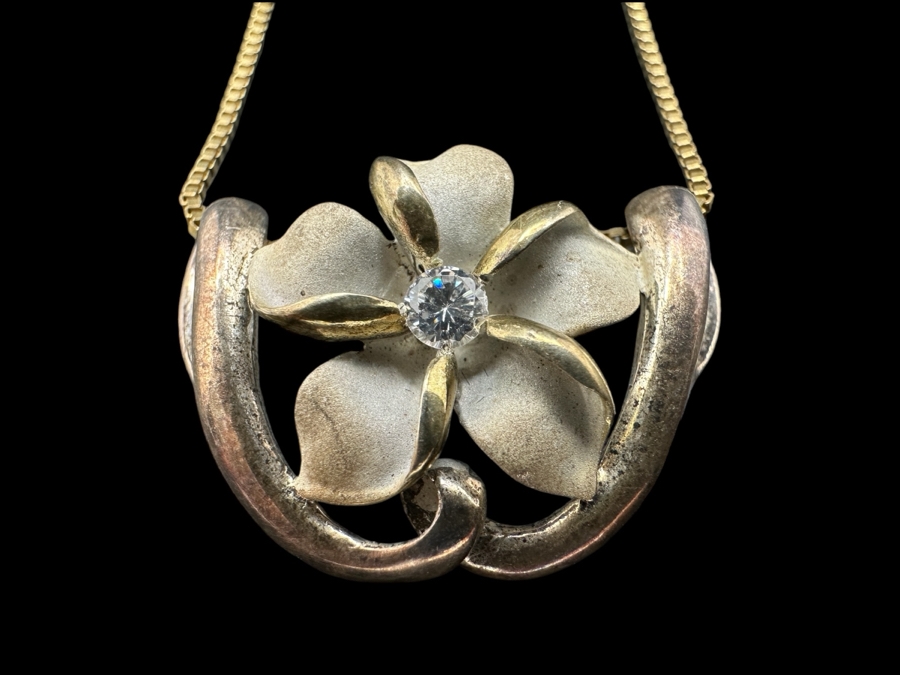 18' Sterling Silver Plumeria CZ Necklace 6.2g [Photo 2]