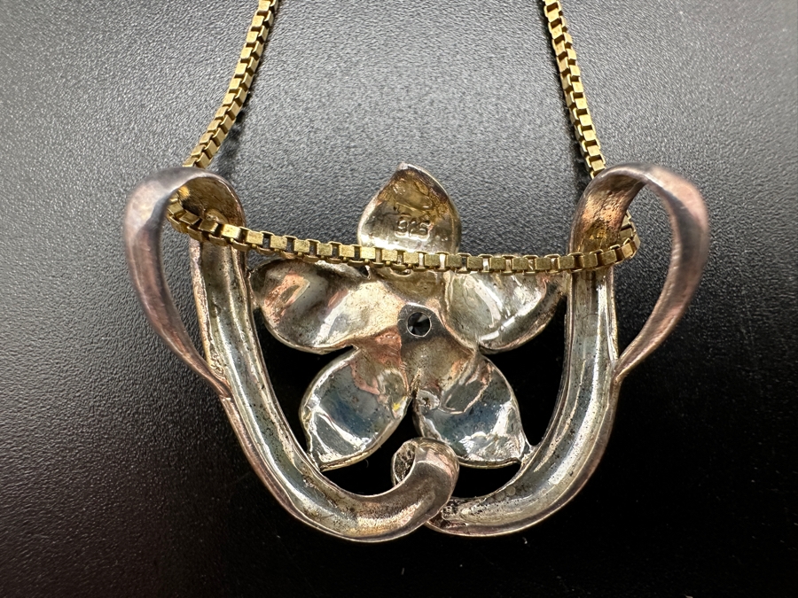 18' Sterling Silver Plumeria CZ Necklace 6.2g [Photo 4]