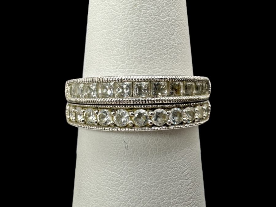 Pair of Sterling Silver CZ Ring Bands 5.6g Size 7 [Photo 6]
