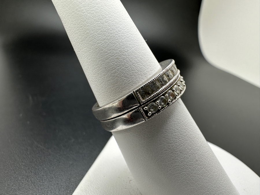 Pair of Sterling Silver CZ Ring Bands 5.6g Size 7 [Photo 2]