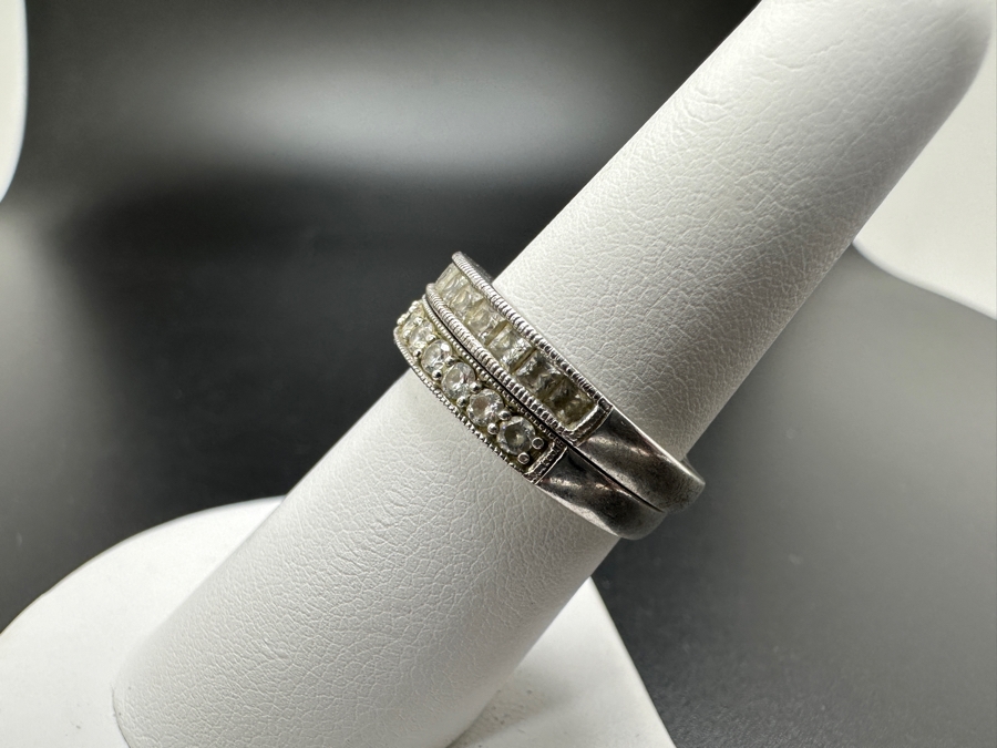 Pair of Sterling Silver CZ Ring Bands 5.6g Size 7 [Photo 4]