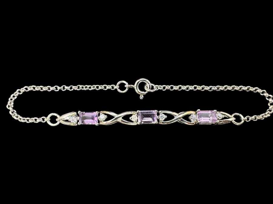 18' Sterling Silver Necklace with Amethyst Pendant and 7.75' Amethyst CZ Bracelet 7.7g [Photo 2]