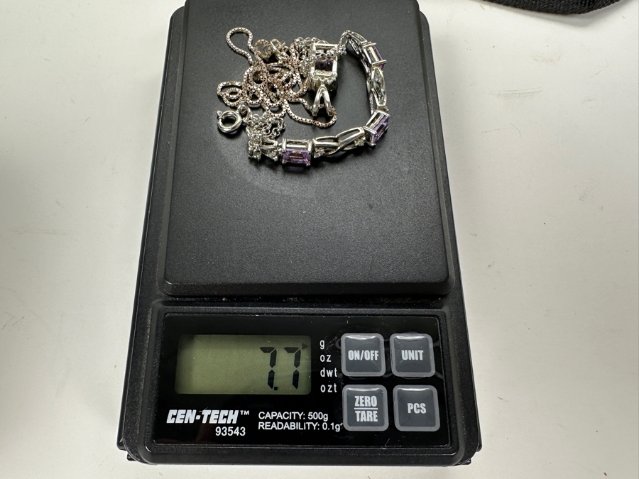 18' Sterling Silver Necklace with Amethyst Pendant and 7.75' Amethyst CZ Bracelet 7.7g [Photo 10]