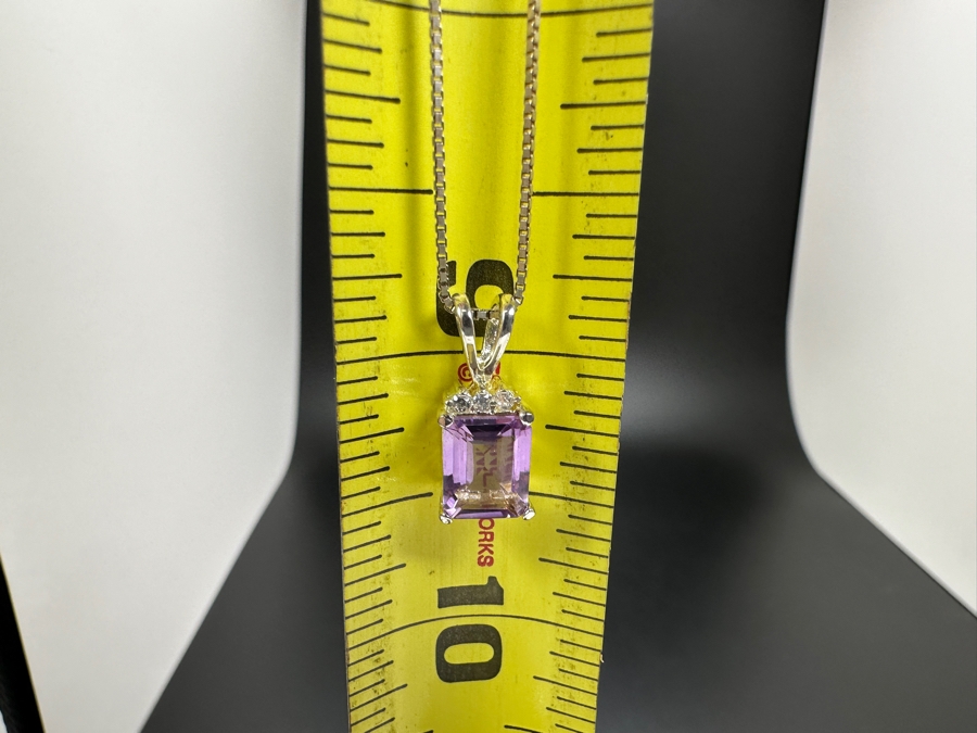 18' Sterling Silver Necklace with Amethyst Pendant and 7.75' Amethyst CZ Bracelet 7.7g [Photo 6]