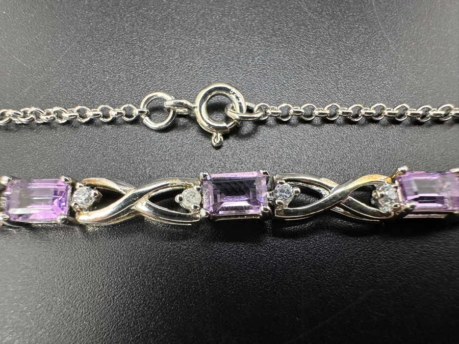 18' Sterling Silver Necklace with Amethyst Pendant and 7.75' Amethyst CZ Bracelet 7.7g [Photo 7]