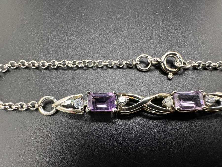 18' Sterling Silver Necklace with Amethyst Pendant and 7.75' Amethyst CZ Bracelet 7.7g [Photo 8]
