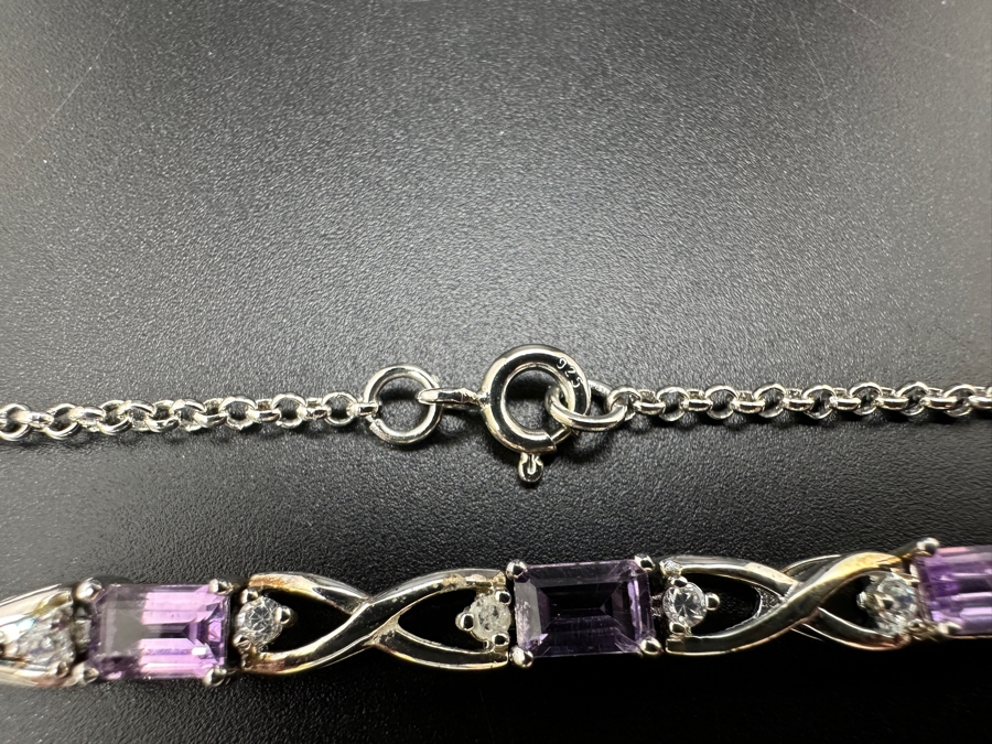 18' Sterling Silver Necklace with Amethyst Pendant and 7.75' Amethyst CZ Bracelet 7.7g [Photo 9]