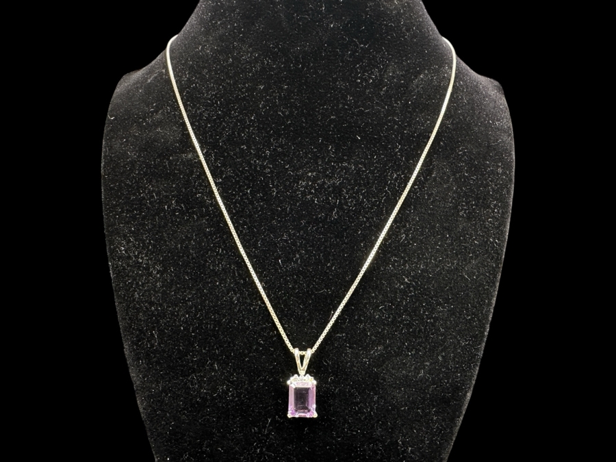 18' Sterling Silver Necklace with Amethyst Pendant and 7.75' Amethyst CZ Bracelet 7.7g [Photo 4]