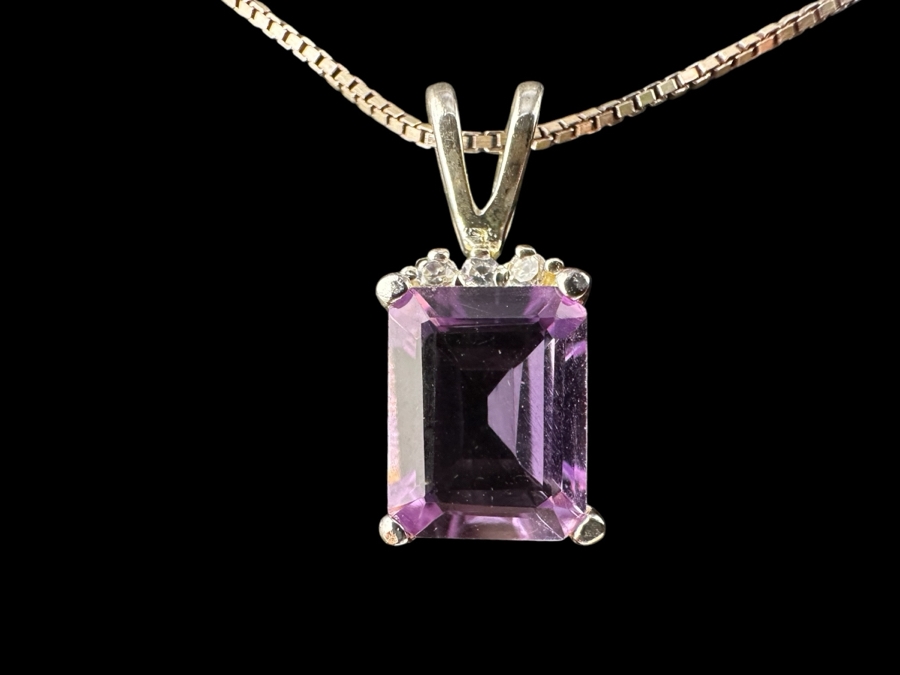 18' Sterling Silver Necklace with Amethyst Pendant and 7.75' Amethyst CZ Bracelet 7.7g [Photo 3]