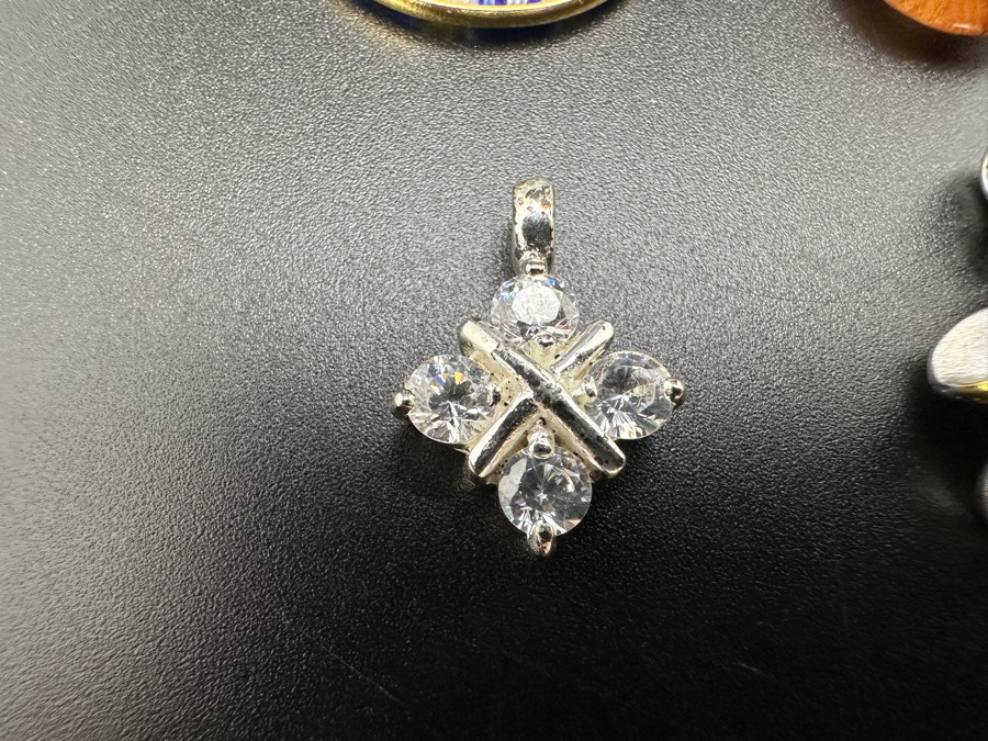 Set of (4) Sterling Silver Pendants: Murano Glass, Red Rutilated Quartz, CZ Quatrefoil and CZ Plumeria 12g [Photo 2]