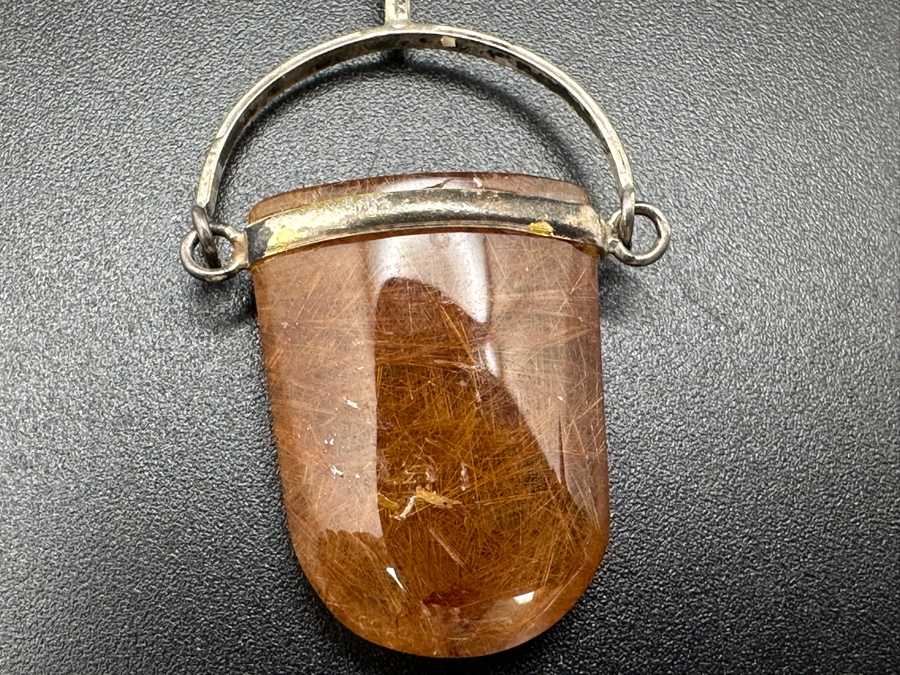 Set of (4) Sterling Silver Pendants: Murano Glass, Red Rutilated Quartz, CZ Quatrefoil and CZ Plumeria 12g [Photo 8]