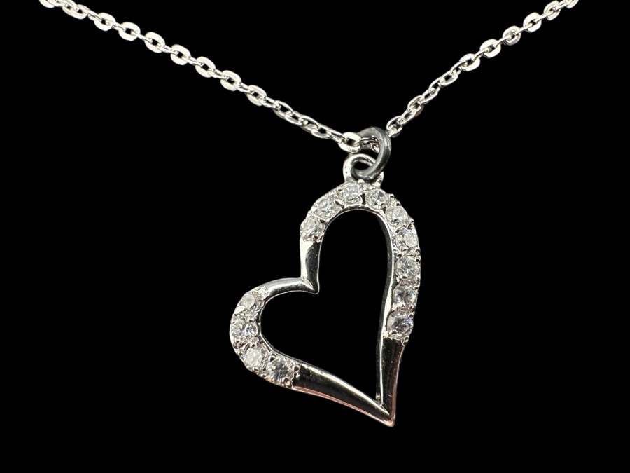 17' Sterling Silver Necklace and Heart Pendant 2.5g [Photo 3]