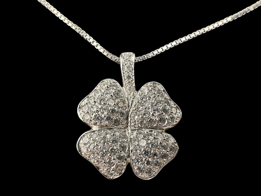 18' Sterling Necklace with CZ Quatrefoil Heart Pendant 6.5g [Photo 2]