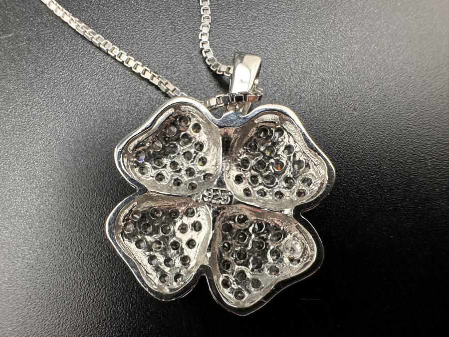 18' Sterling Necklace with CZ Quatrefoil Heart Pendant 6.5g [Photo 4]
