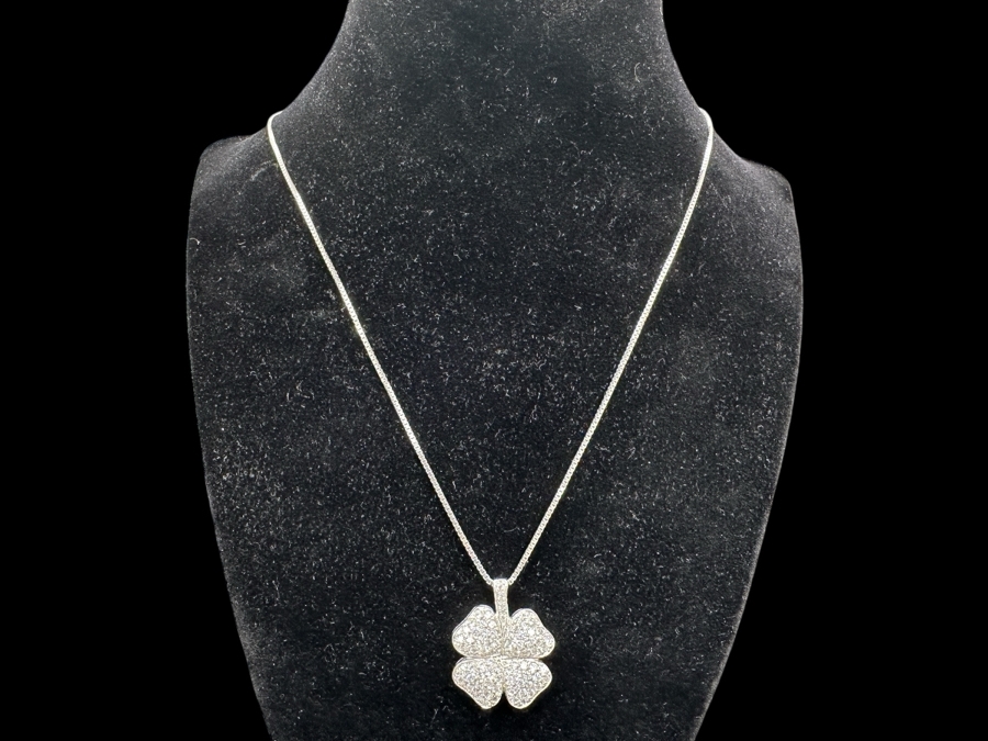 18' Sterling Necklace with CZ Quatrefoil Heart Pendant 6.5g [Photo 3]