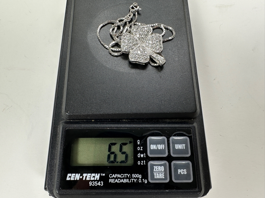 18' Sterling Necklace with CZ Quatrefoil Heart Pendant 6.5g [Photo 6]