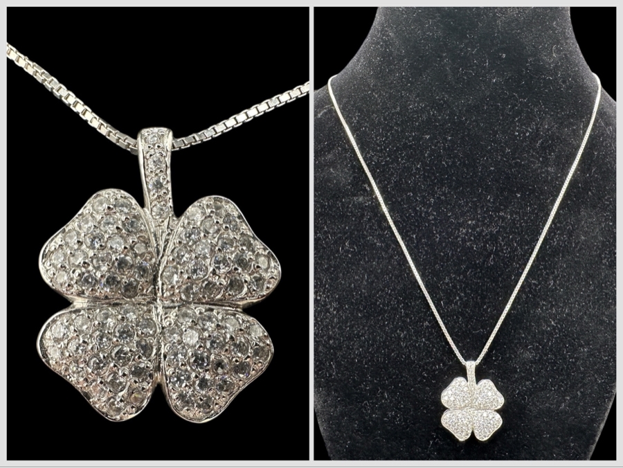 18' Sterling Necklace with CZ Quatrefoil Heart Pendant 6.5g [Photo 1]