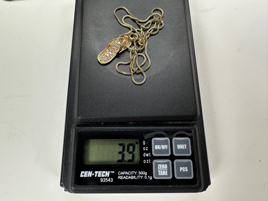 17' Sterling Necklace with CZ Flip Flop Pendant 3.9g [Photo 7]