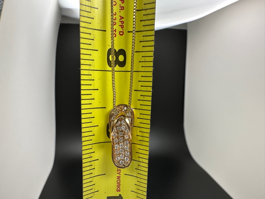 17' Sterling Necklace with CZ Flip Flop Pendant 3.9g [Photo 6]