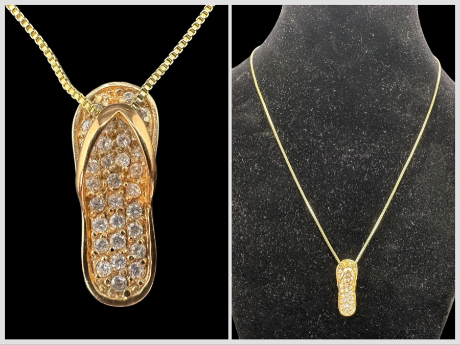 17' Sterling Necklace with CZ Flip Flop Pendant 3.9g [Photo 1]