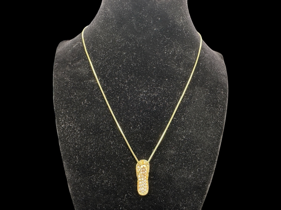 17' Sterling Necklace with CZ Flip Flop Pendant 3.9g [Photo 3]