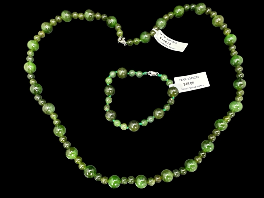 22' Green Beaded Necklace with Matching Bracelet Retail $170 [Photo 1]