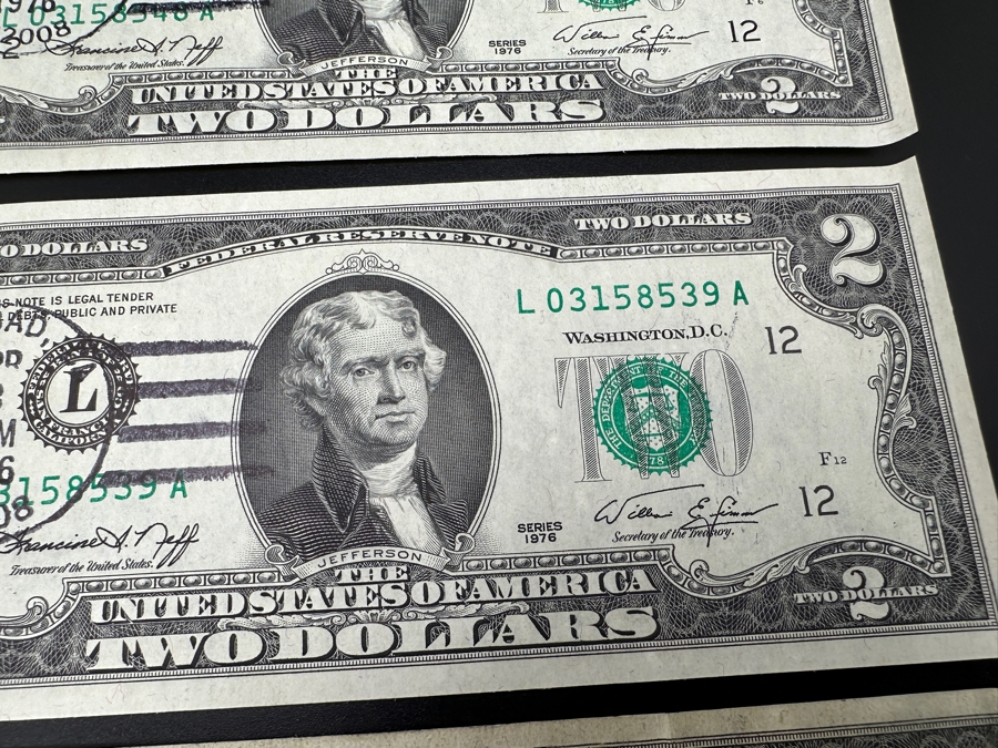 Set (3) of $2 Bills Postmarked Carlsbad 1976 [Photo 6]