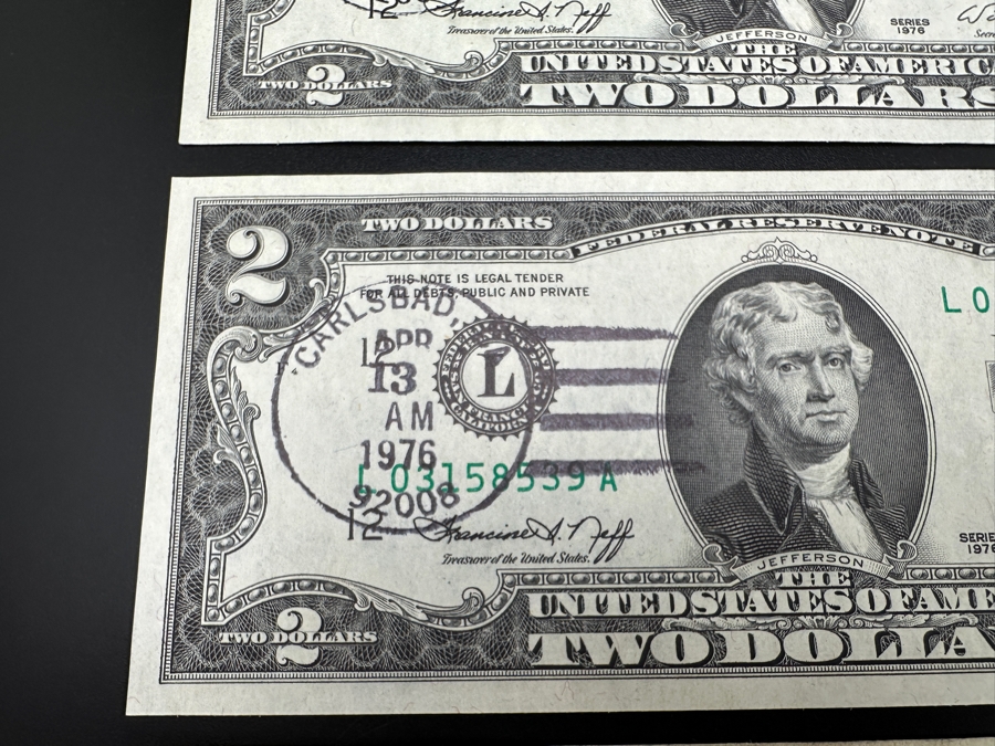 Set (3) of $2 Bills Postmarked Carlsbad 1976 [Photo 5]