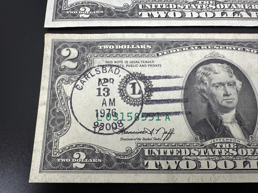 Set (3) of $2 Bills Postmarked Carlsbad 1976 [Photo 7]