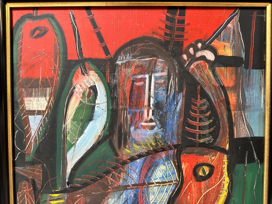 Juan Centurion Original Signed Abstract Painting On Canvas Board Signed Bottom Right By Artist And Dated 1987 19.5 X 27 Framed 25 X 32 [Photo 4]